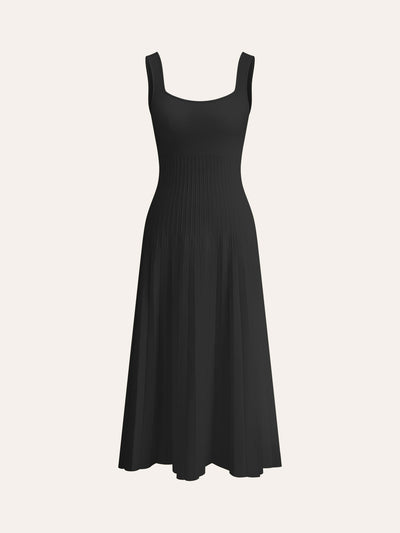 Square-Neck Ribbed Knit Dress